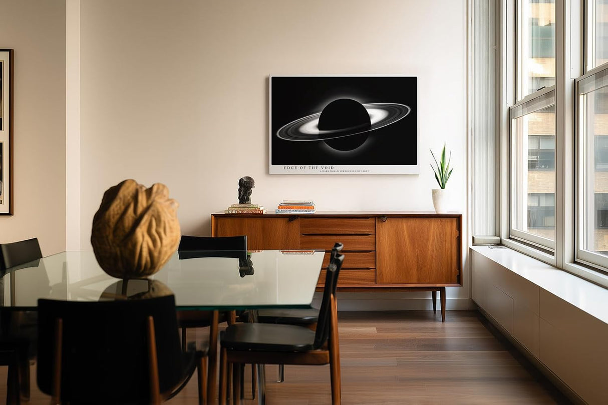 Paul Sinus Wandbild 120x80cm Ringplanet Kosmos Minimalistische Weltraum Kunst Schwarz Weiss Planet Illustration Kunstdruck Poster Grosse Wanddekoration fuer Wohnzimmer Büro Schlafzimmer