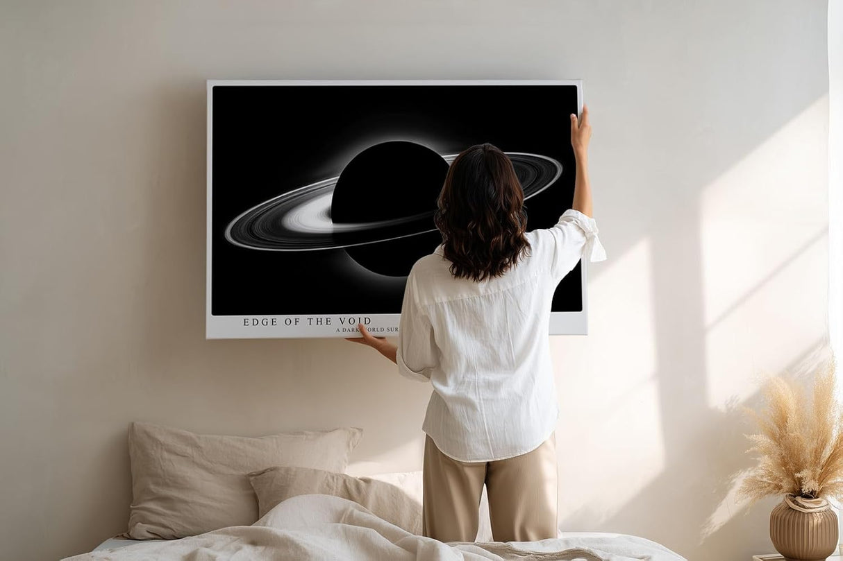 Paul Sinus Wandbild 120x80cm Ringplanet Kosmos Minimalistische Weltraum Kunst Schwarz Weiss Planet Illustration Kunstdruck Poster Grosse Wanddekoration fuer Wohnzimmer Büro Schlafzimmer