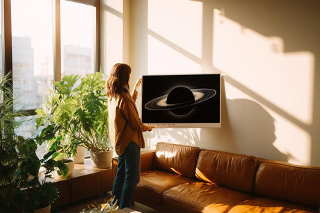 Paul Sinus Wandbild 120x80cm Ringplanet Kosmos Minimalistische Weltraum Kunst Schwarz Weiss Planet Illustration Kunstdruck Poster Grosse Wanddekoration fuer Wohnzimmer Büro Schlafzimmer