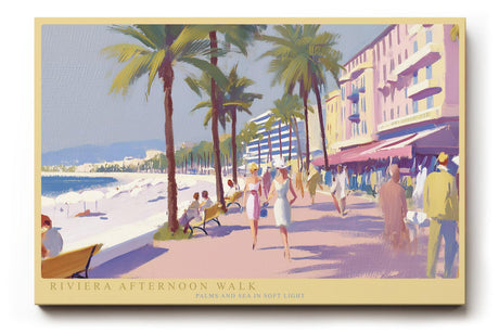 Paul Sinus Wandbild 120x80cm Riviera Afternoon Walk mediterrane Strandpromenade mit Palmen und Meer moderne Reise Kunst Poster für Wohnzimmer Büro