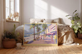 Paul Sinus Wandbild 120x80cm Riviera Afternoon Walk mediterrane Strandpromenade mit Palmen und Meer moderne Reise Kunst Poster für Wohnzimmer Büro