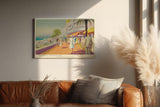 Paul Sinus Wandbild 120x80cm Riviera Promenade Küstenstadt Kunst LeinWandbild 120x80cm Mediterrane Strand Szene Wanddekoration