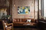 Paul Sinus Wandbild 120x80cm Romantische Frauen Portrait Kunst mit Blumen Moderne Collage in Blau Weiß und Gelb für Wohnzimmer Schlafzimmer Büro