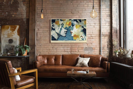 Paul Sinus Wandbild 120x80cm Romantische Frauen Portrait Kunst mit Blumen Moderne Collage in Blau Weiß und Gelb für Wohnzimmer Schlafzimmer Büro