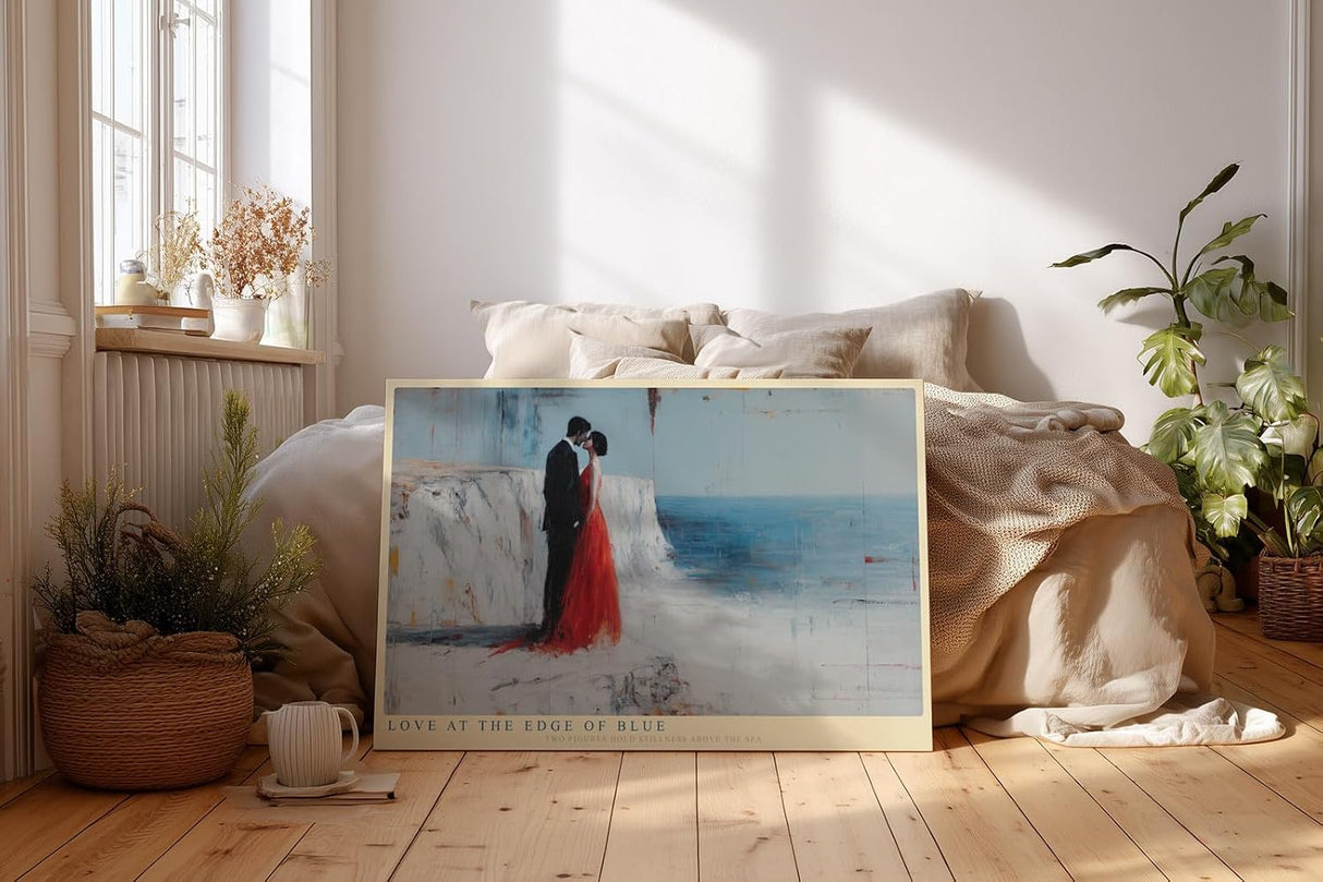 Paul Sinus Wandbild 120x80cm Romantisches Paar am Meer moderne Liebes Szene Kunst Wanddekoration