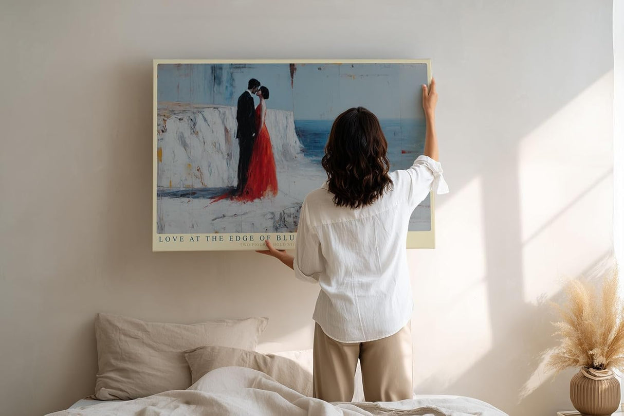 Paul Sinus Wandbild 120x80cm Romantisches Paar am Meer moderne Liebes Szene Kunst Wanddekoration