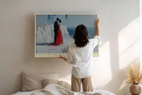 Paul Sinus Wandbild 120x80cm Romantisches Paar am Meer moderne Liebes Szene Kunst Wanddekoration