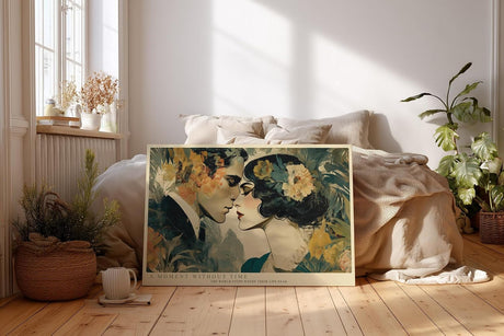 Paul Sinus Wandbild 120x80cm Romantisches Paar Portrait Vintage Kunst in Grün Beige und Gold für Wohnzimmer Schlafzimmer Büro