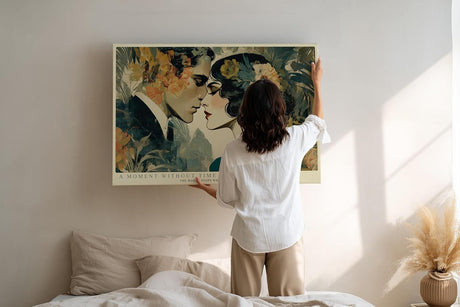 Paul Sinus Wandbild 120x80cm Romantisches Paar Portrait Vintage Kunst in Grün Beige und Gold für Wohnzimmer Schlafzimmer Büro