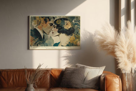 Paul Sinus Wandbild 120x80cm Romantisches Paar Portrait Vintage Kunst in Grün Beige und Gold für Wohnzimmer Schlafzimmer Büro