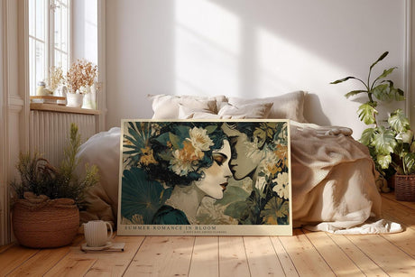 Paul Sinus Wandbild 120x80cm Romantisches Paar zwischen Blumen Vintage Liebeskunst in Gruen Gold Wanddekoration