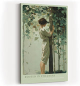 Paul Sinus Wandbild in 40x60cm Rooted in Stillness – Sanftes Porträt einer Frau, die inmitten grüner Blätter einen Baum umarmt, moderne Bilder in beruhigenden Naturtönen