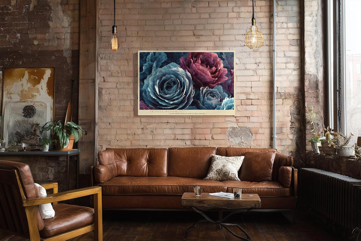 Paul Sinus Wandbild 120x80cm Rosenblueten abstrakte Blumenmalerei blau rosa florale Kunst modernes Blumen Kunstbild stilvolle Wanddekoration fuer Wohnzimmer Büro