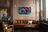 Paul Sinus Wandbild 120x80cm Rosenblueten abstrakte Blumenmalerei blau rosa florale Kunst modernes Blumen Kunstbild stilvolle Wanddekoration fuer Wohnzimmer Büro