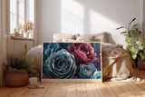 Paul Sinus Wandbild 120x80cm Rosenblueten abstrakte Blumenmalerei blau rosa florale Kunst modernes Blumen Kunstbild stilvolle Wanddekoration fuer Wohnzimmer Büro