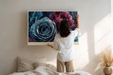 Paul Sinus Wandbild 120x80cm Rosenblueten abstrakte Blumenmalerei blau rosa florale Kunst modernes Blumen Kunstbild stilvolle Wanddekoration fuer Wohnzimmer Büro