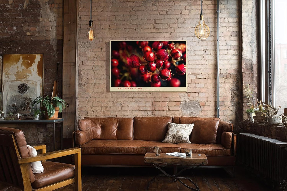 Paul Sinus Wandbild 120x80cm rote Beeren Makrofotografie mit Wassertropfen moderne Natur Fotokunst lebendiges Frucht Kunstbild für Küche Esszimmer Wohnzimmer