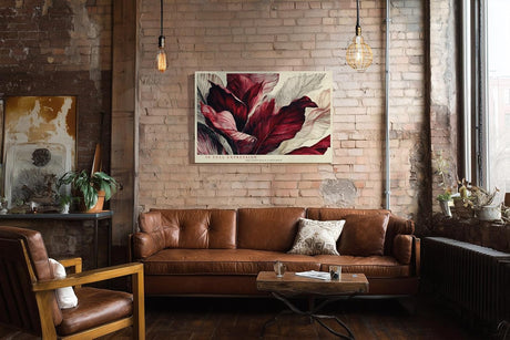 Paul Sinus Wandbild 120x80cm rote Blaetter abstrakte botanische Kunst moderne Pflanzenillustration Leinwand Wanddekoration stilvolle Naturkunst fuer Wohnzimmer