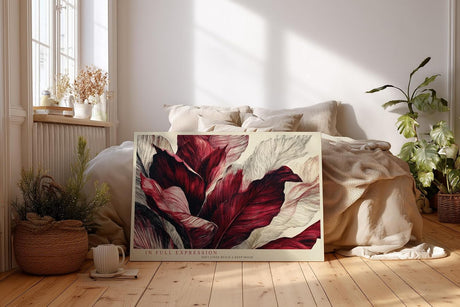 Paul Sinus Wandbild 120x80cm rote Blaetter abstrakte botanische Kunst moderne Pflanzenillustration Leinwand Wanddekoration stilvolle Naturkunst fuer Wohnzimmer