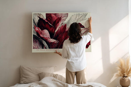 Paul Sinus Wandbild 120x80cm rote Blaetter abstrakte botanische Kunst moderne Pflanzenillustration Leinwand Wanddekoration stilvolle Naturkunst fuer Wohnzimmer