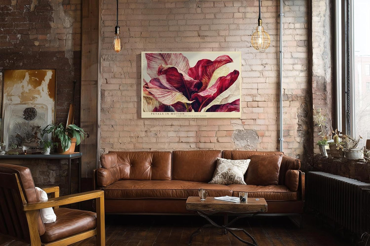 Paul Sinus Wandbild 120x80cm rote Blueten abstrakte Blumenmalerei florale Kunst rot beige elegante Wanddekoration fuer Wohnzimmer Büro