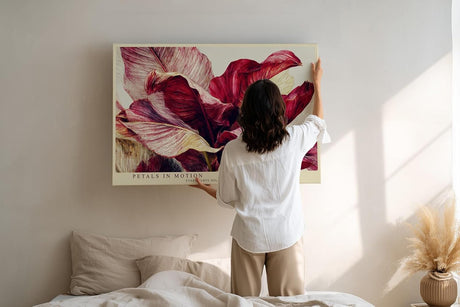 Paul Sinus Wandbild 120x80cm rote Blueten abstrakte Blumenmalerei florale Kunst rot beige elegante Wanddekoration fuer Wohnzimmer Büro