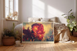 Paul Sinus Wandbild 120x80cm rote Blume expressive Blumenmalerei warme Farben moderne florale Kunst Wanddekoration fuer Wohnzimmer Büro