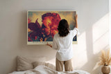 Paul Sinus Wandbild 120x80cm rote Blume expressive Blumenmalerei warme Farben moderne florale Kunst Wanddekoration fuer Wohnzimmer Büro