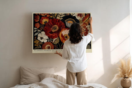 Paul Sinus Wandbild 120x80cm Rote Blumen auf Schwarz Botanische Kunst mit Mohnblumen Moderne Wanddekoration
