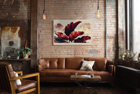 Paul Sinus Wandbild 120x80cm rote Blumen moderne florale Kunst elegante Naturillustration grosses Blumen Kunstbild stilvolle Wanddekoration fuer Wohnzimmer Büro