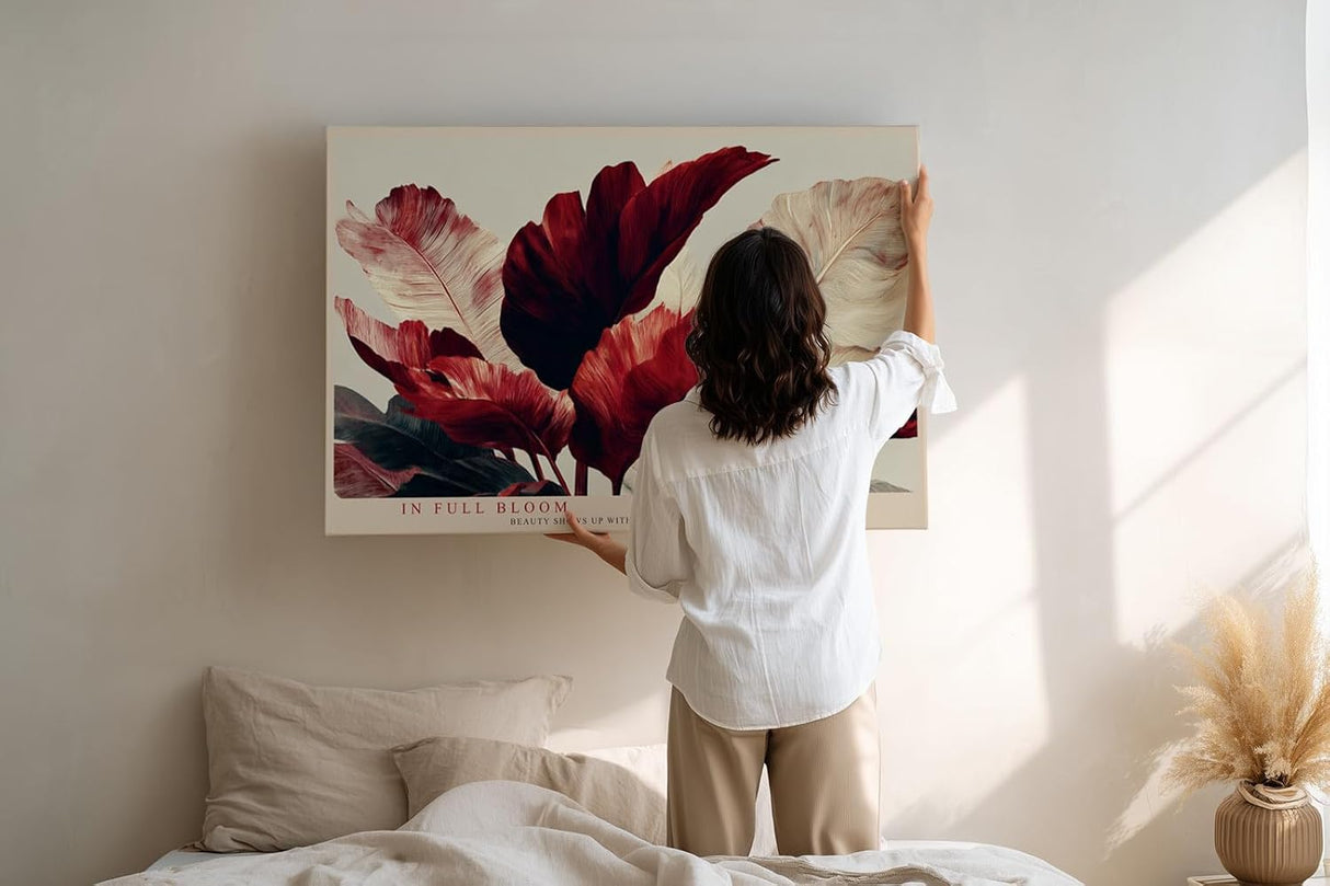 Paul Sinus Wandbild 120x80cm rote Blumen moderne florale Kunst elegante Naturillustration grosses Blumen Kunstbild stilvolle Wanddekoration fuer Wohnzimmer Büro