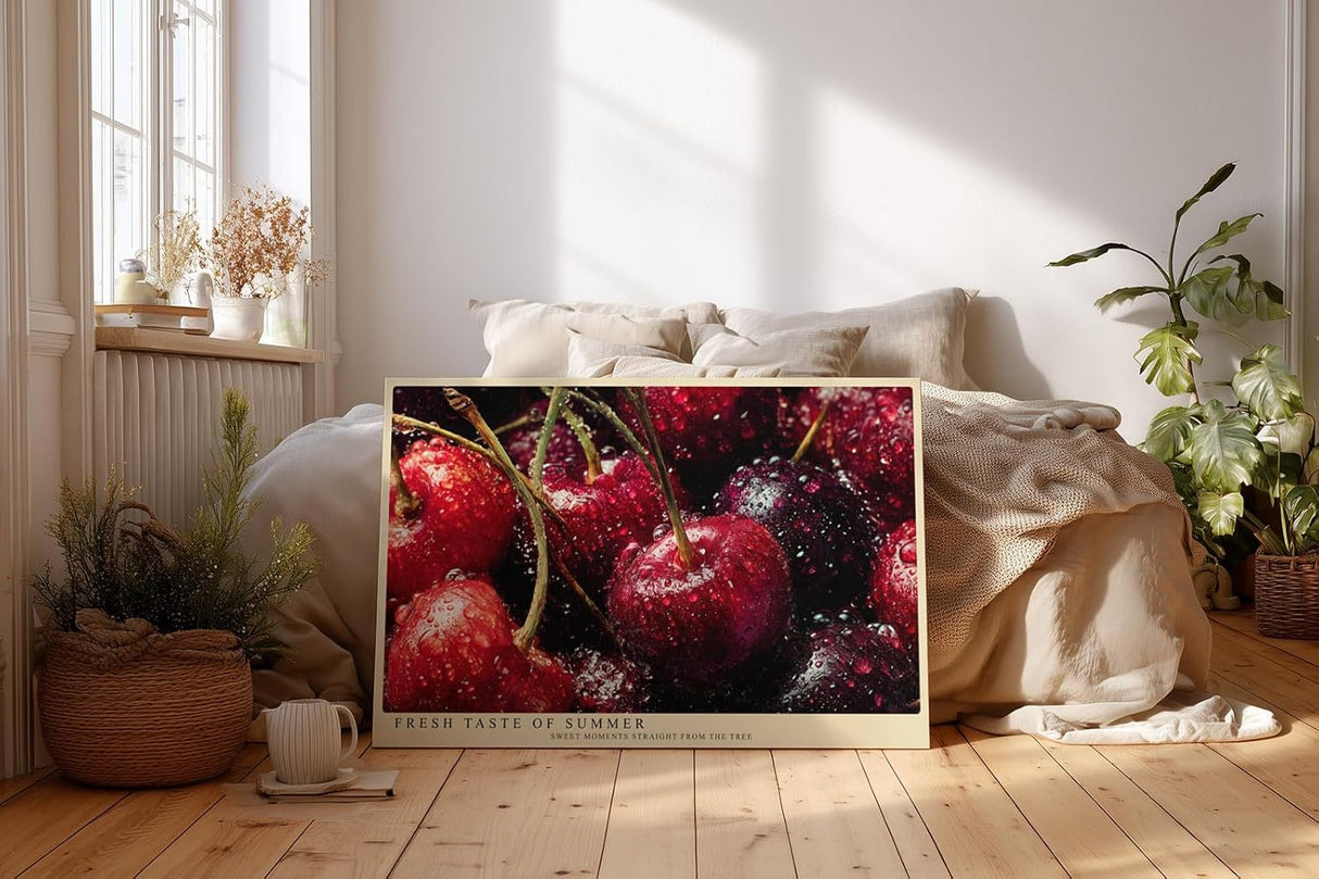 Paul Sinus Wandbild 120x80cm rote Kirschen Makro Fotokunst frische Sommerfruechte intensives Rot Stillleben moderne Wanddekoration fuer Kueche Esszimmer Wohnzimmer