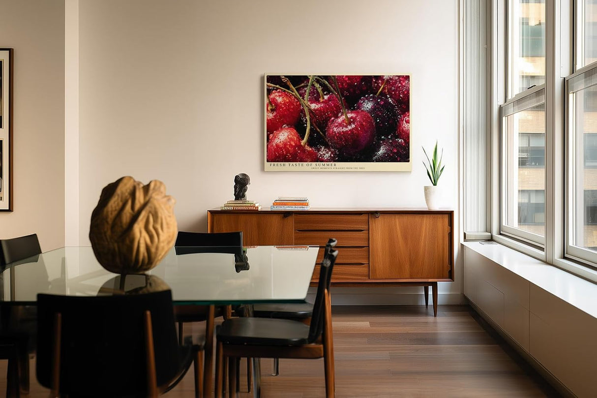 Paul Sinus Wandbild 120x80cm rote Kirschen Makro Fotokunst frische Sommerfruechte intensives Rot Stillleben moderne Wanddekoration fuer Kueche Esszimmer Wohnzimmer