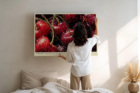 Paul Sinus Wandbild 120x80cm rote Kirschen Makro Fotokunst frische Sommerfruechte intensives Rot Stillleben moderne Wanddekoration fuer Kueche Esszimmer Wohnzimmer