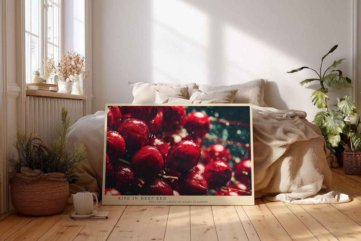 Paul Sinus Wandbild 120x80cm rote Kirschen Makrofotografie frisches Fruchtmotiv mit Wasser moderne Kuechenkunst stilvolle Wanddekoration fuer Kueche Esszimmer Wohnzimmer