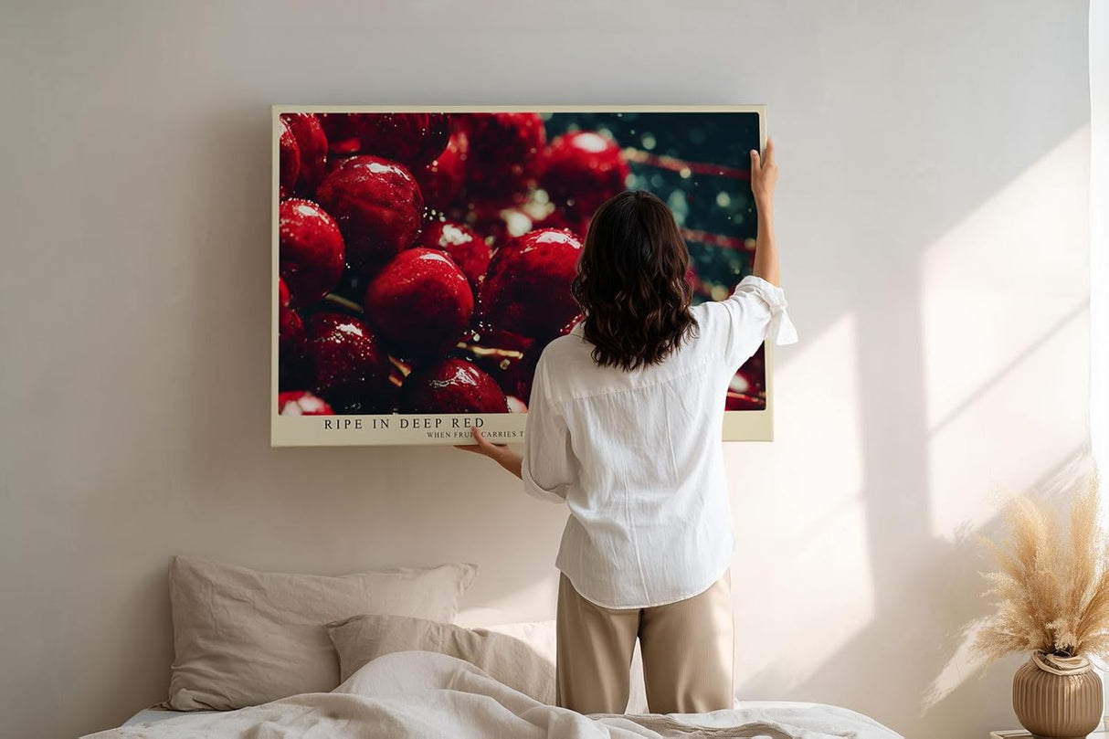 Paul Sinus Wandbild 120x80cm rote Kirschen Makrofotografie frisches Fruchtmotiv mit Wasser moderne Kuechenkunst stilvolle Wanddekoration fuer Kueche Esszimmer Wohnzimmer