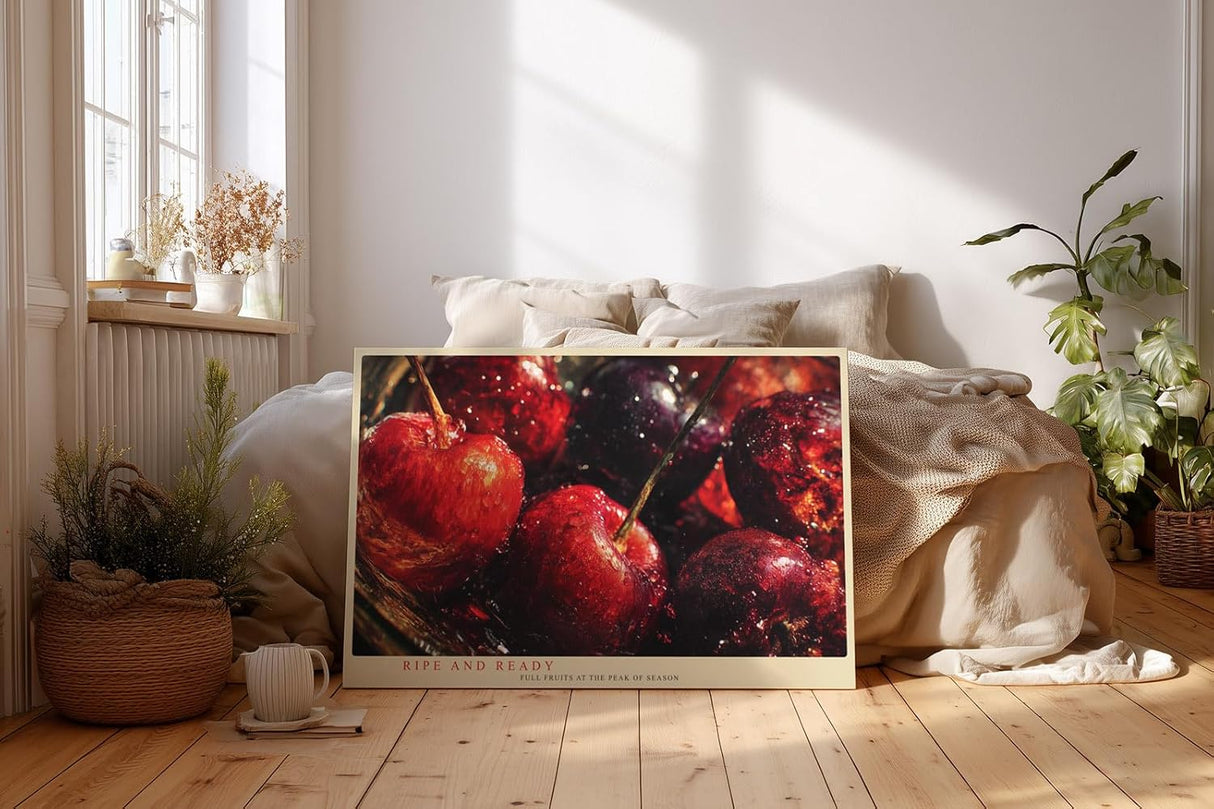 Paul Sinus Wandbild 120x80cm rote Kirschen Stillleben Obst Fotokunst intensives Rot Frucht Motiv moderne Wanddekoration fuer Kueche Esszimmer Wohnzimmer