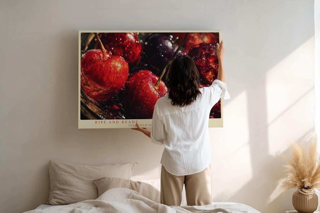 Paul Sinus Wandbild 120x80cm rote Kirschen Stillleben Obst Fotokunst intensives Rot Frucht Motiv moderne Wanddekoration fuer Kueche Esszimmer Wohnzimmer