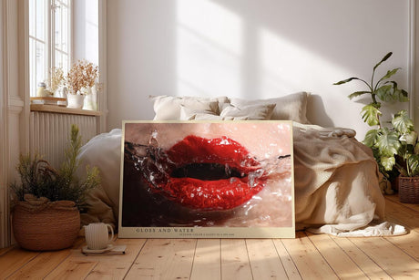 Paul Sinus Wandbild 120x80cm rote Lippen Splash Fotokunst moderner Beauty Style mit Wasser Bewegung glamouröses Kunstbild für Wohnzimmer Studio
