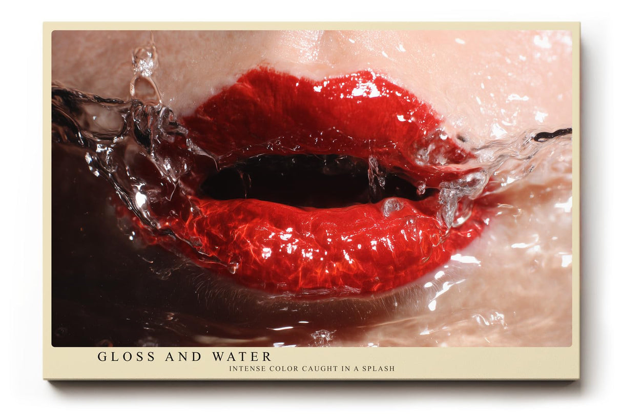 Paul Sinus Wandbild 120x80cm rote Lippen Splash Fotokunst moderner Beauty Style mit Wasser Bewegung glamouröses Kunstbild für Wohnzimmer Studio
