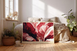 Paul Sinus Wandbild 120x80cm rote tropische Blaetter moderne botanische Kunst abstrakte Pflanzenillustration grosses Kunstbild stilvolle Wanddekoration fuer Wohnzimmer Büro