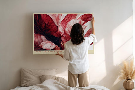 Paul Sinus Wandbild 120x80cm rote tropische Blaetter moderne botanische Kunst abstrakte Pflanzenillustration grosses Kunstbild stilvolle Wanddekoration fuer Wohnzimmer Büro