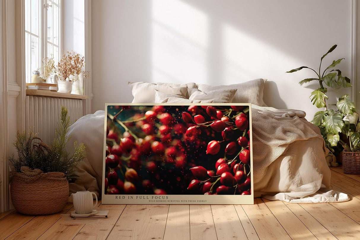 Paul Sinus Wandbild 120x80cm rote Wildbeeren Makrofotografie lebendige Natur Fotokunst mit leuchtenden Farben modernes Fruchtbild für Küche Esszimmer Wohnzimmer