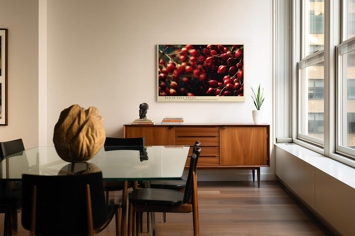 Paul Sinus Wandbild 120x80cm rote Wildbeeren Makrofotografie lebendige Natur Fotokunst mit leuchtenden Farben modernes Fruchtbild für Küche Esszimmer Wohnzimmer