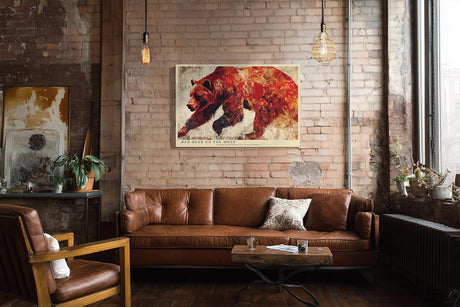 Paul Sinus Wandbild 120x80cm Roter Baer Moderne Tierkunst in Rot und Beige Wanddekoration