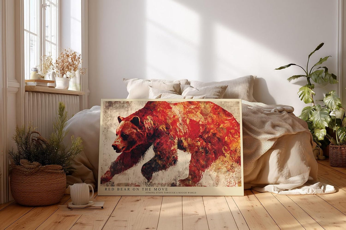 Paul Sinus Wandbild 120x80cm Roter Baer Moderne Tierkunst in Rot und Beige Wanddekoration