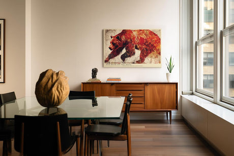 Paul Sinus Wandbild 120x80cm Roter Baer Moderne Tierkunst in Rot und Beige Wanddekoration