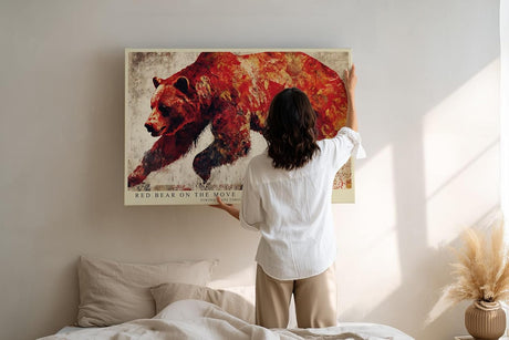 Paul Sinus Wandbild 120x80cm Roter Baer Moderne Tierkunst in Rot und Beige Wanddekoration