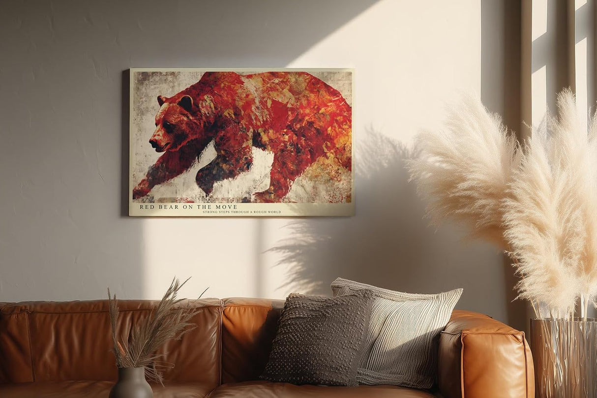 Paul Sinus Wandbild 120x80cm Roter Baer Moderne Tierkunst in Rot und Beige Wanddekoration