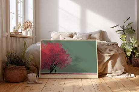 Paul Sinus Wandbild 120x80cm Roter Baum minimalistische Natur Illustration moderne Landschaft Kunst Wanddekoration